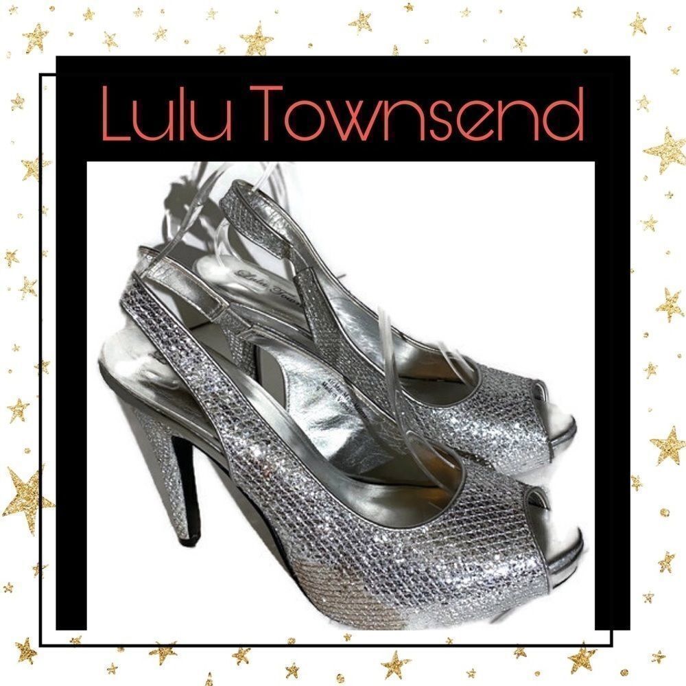 Lulu Townsend Silver Slingback Peep Toe Heels 9